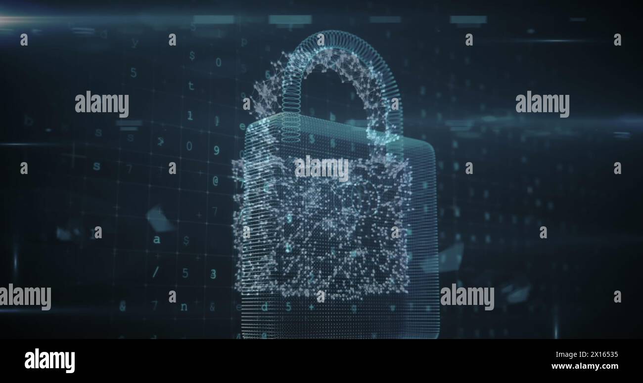 Image of padlock over data processing Stock Photo