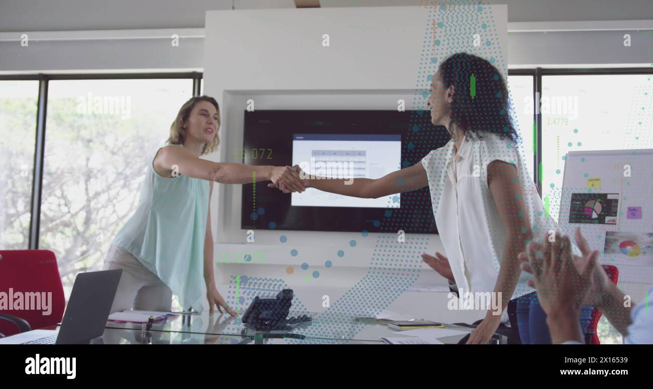 Image of financial data processing over diverse business people Stock ...