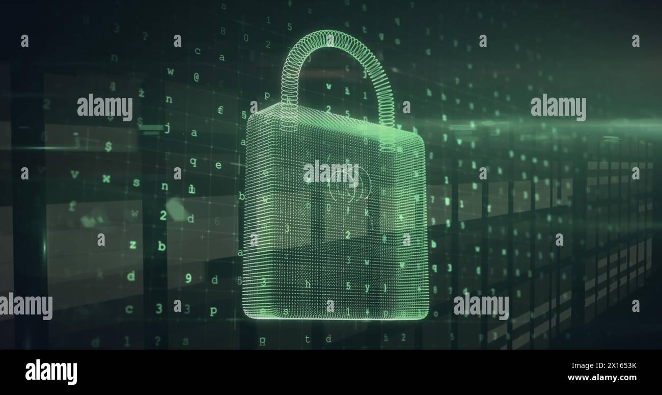 Image of padlock over data processing Stock Photo