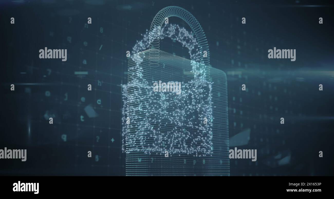 Image of padlock over data processing Stock Photo