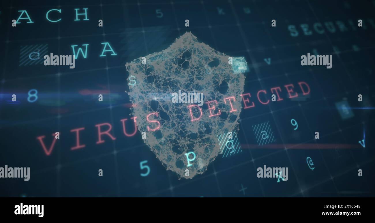 Image of shield over data processing Stock Photo
