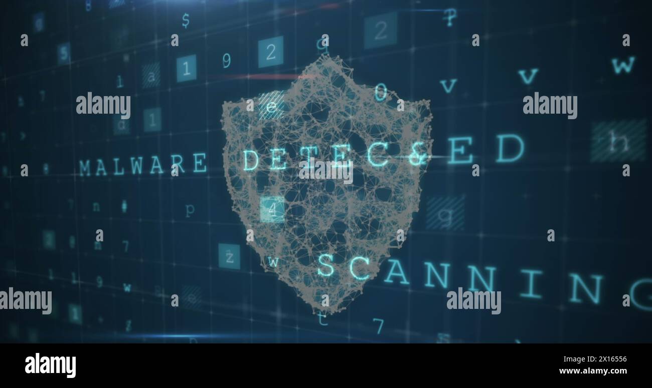 Image of cyberattack warning over shield icon on black background Stock Photo