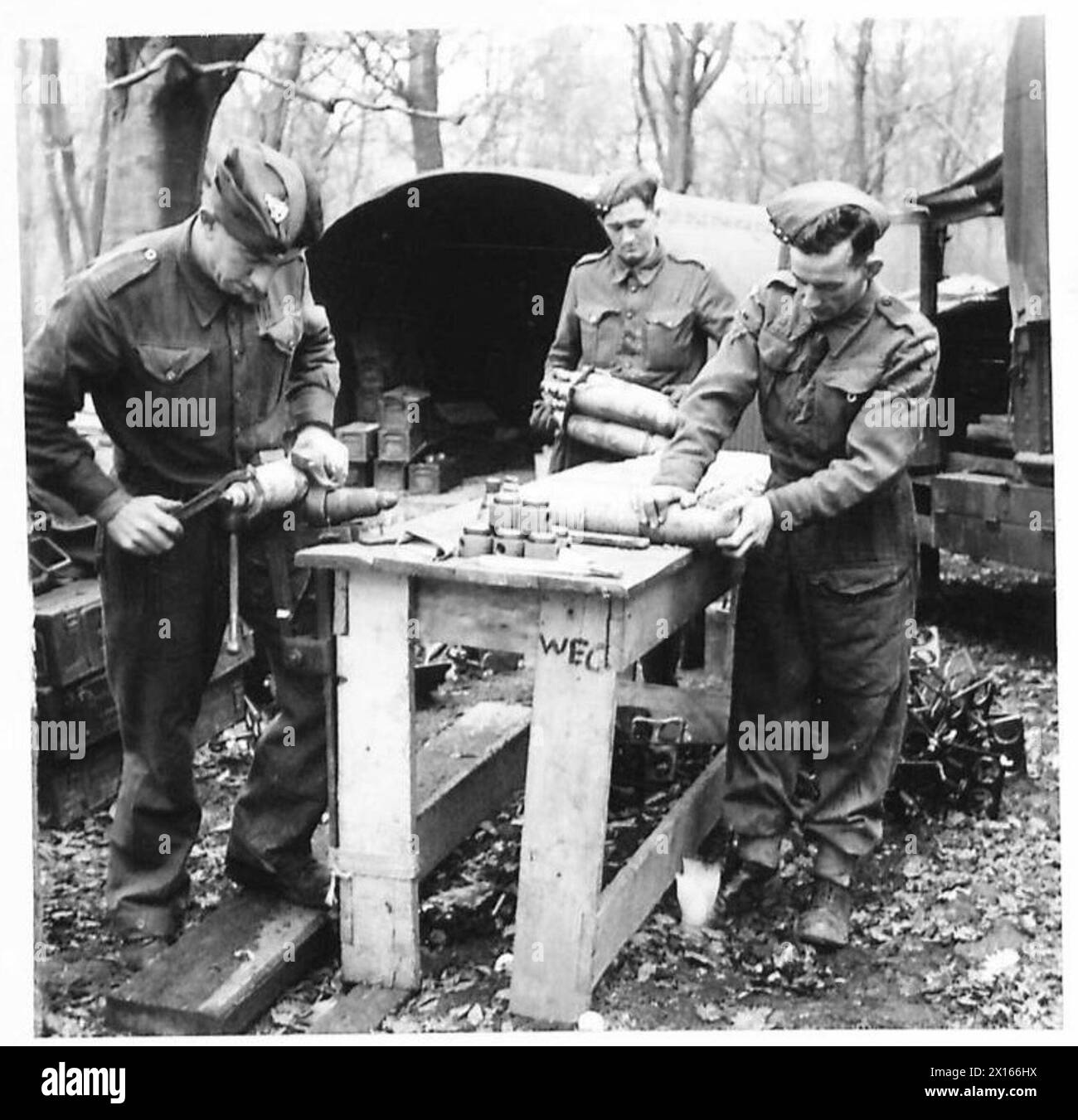 AMMUNITION REPAIR CENTRE - Shells arrive for repair. They are being ...