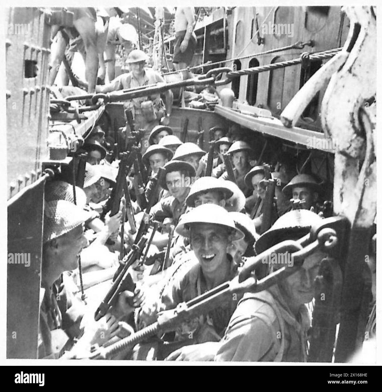 INVASION OF SICILY - Troops in landing craft British Army Stock Photo
