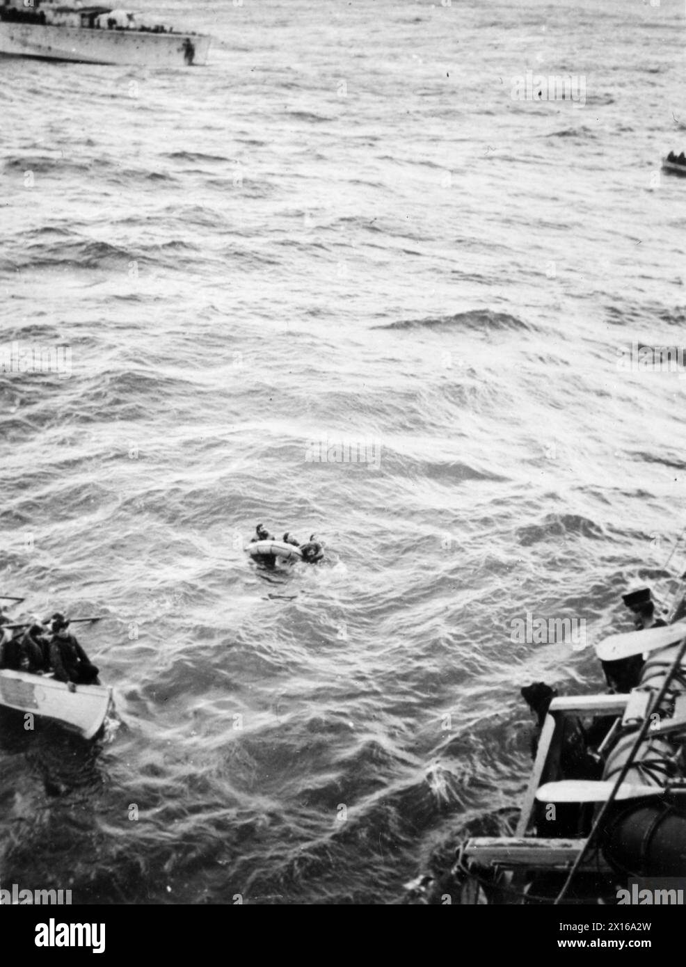 Pelican Raft Photograph showing U-boat survivors clinging to a life raft while being ...
