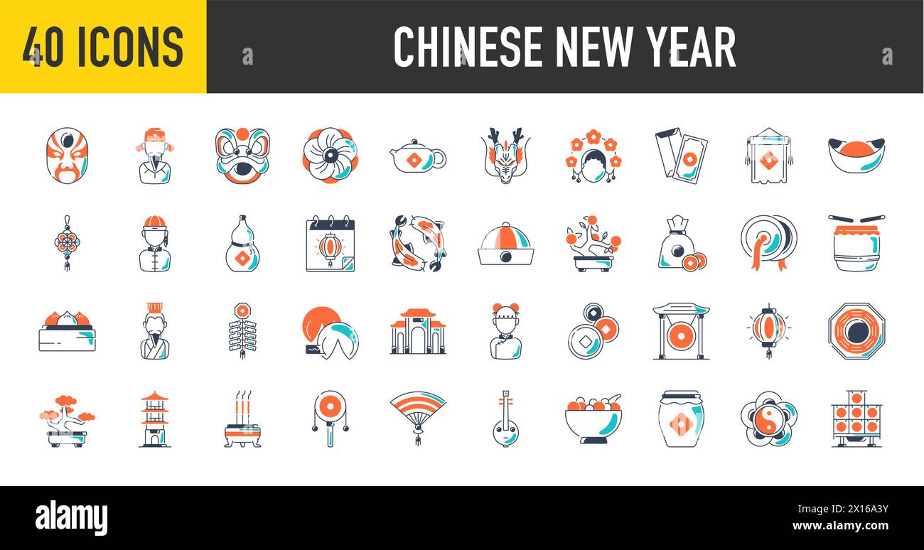 Lunar year icons. Chinese new year icon. Vector illustration Stock Vector