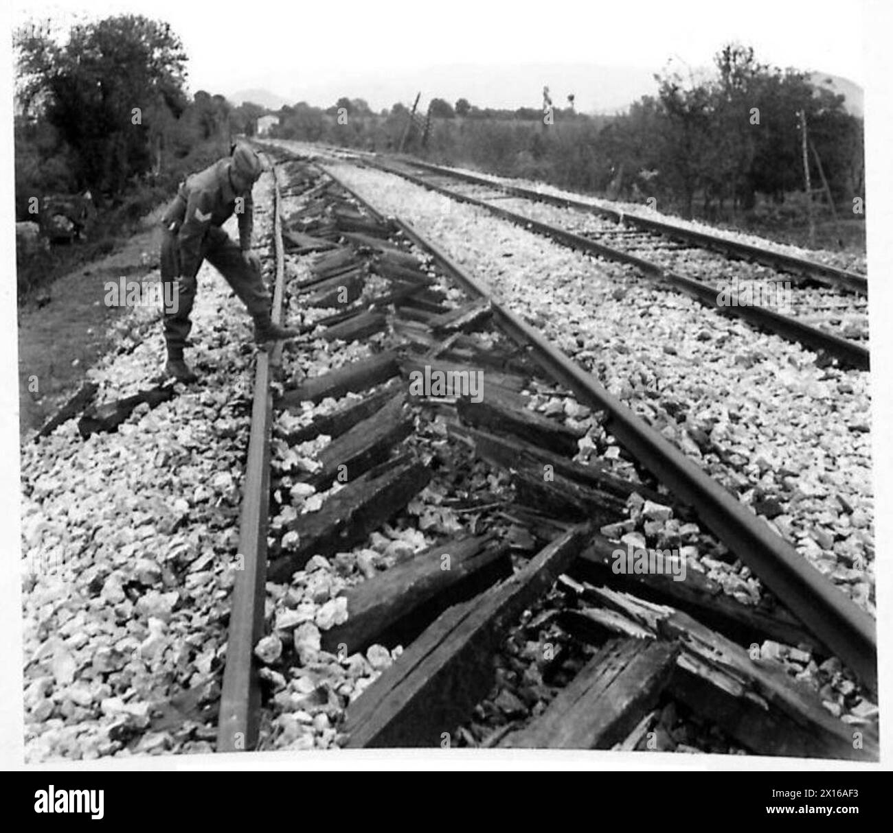 A section of the main railway line in Italy's Teano Valley is destroyed ...
