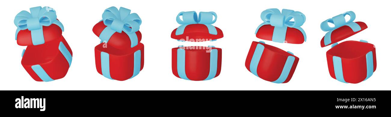 3d gift boxes set with red ribbon bow isolated on a white background ...