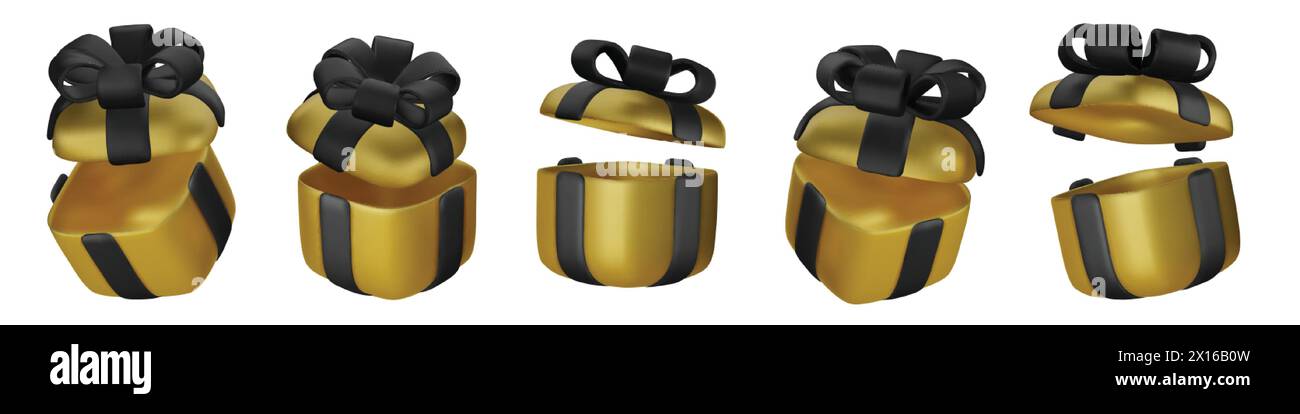 3d gift boxes set with gold ribbon bow isolated on a white background ...