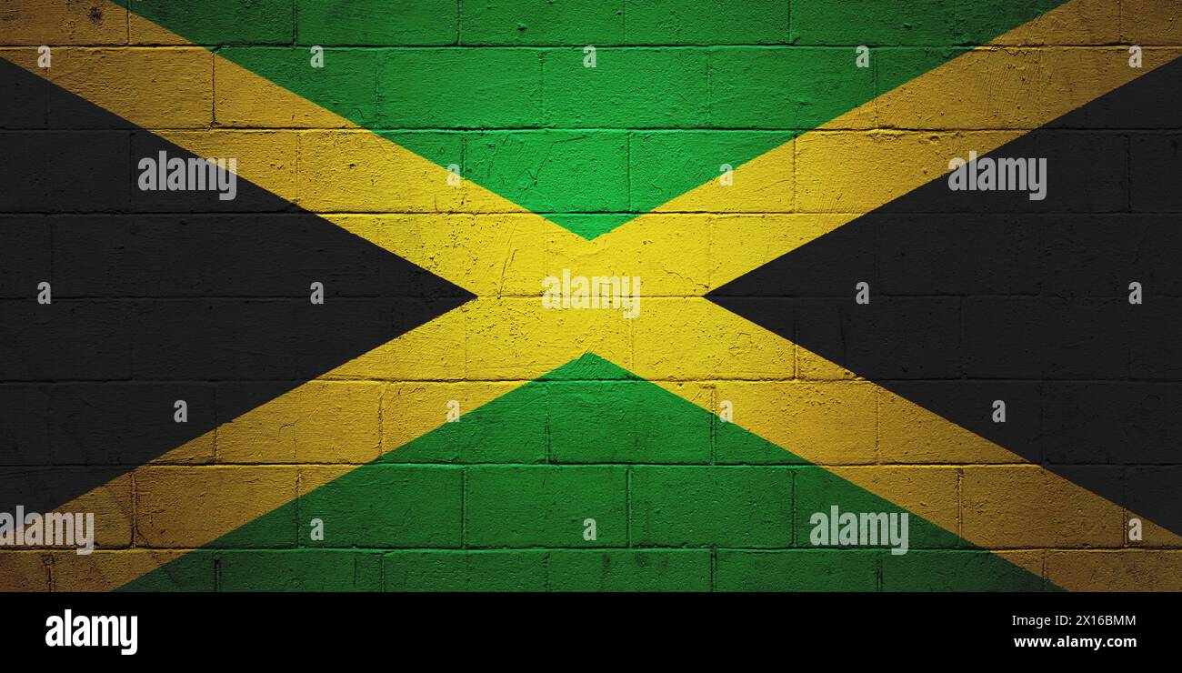 Flag of Jamaica painted on a cinder block wall Stock Photo - Alamy