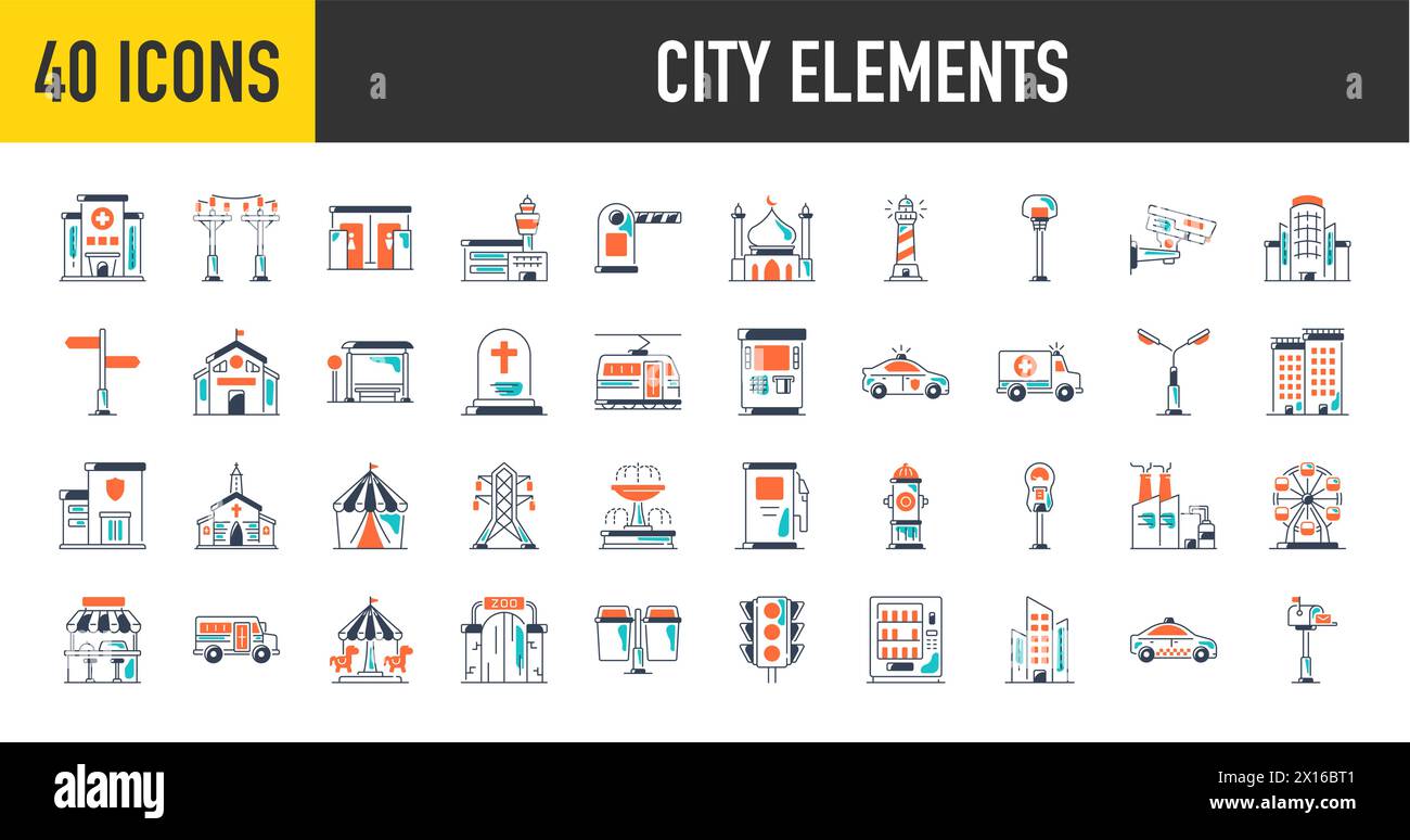 City elements Icons bundle. Premium style Icon. Vector illustration Stock Vector