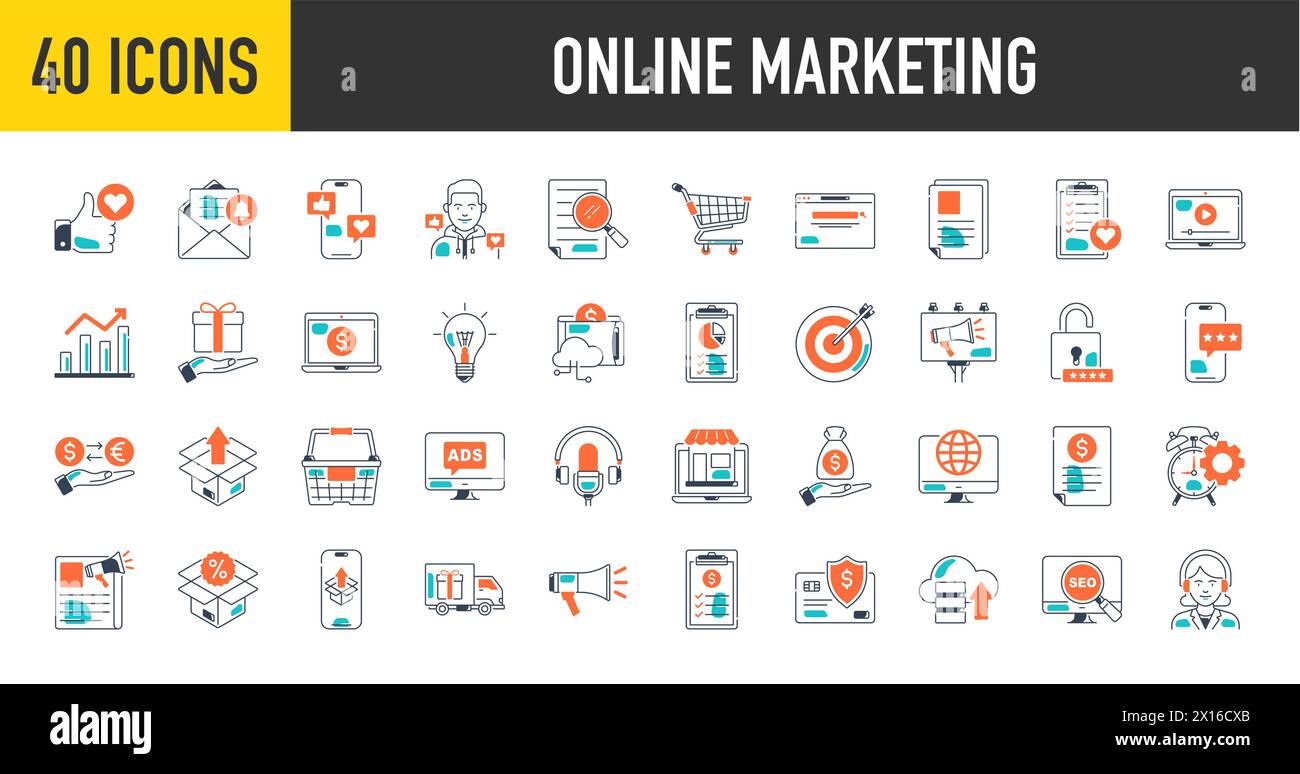 Online Marketing thin icons set. Web Development and Optimization icon. Vector illustration Stock Vector