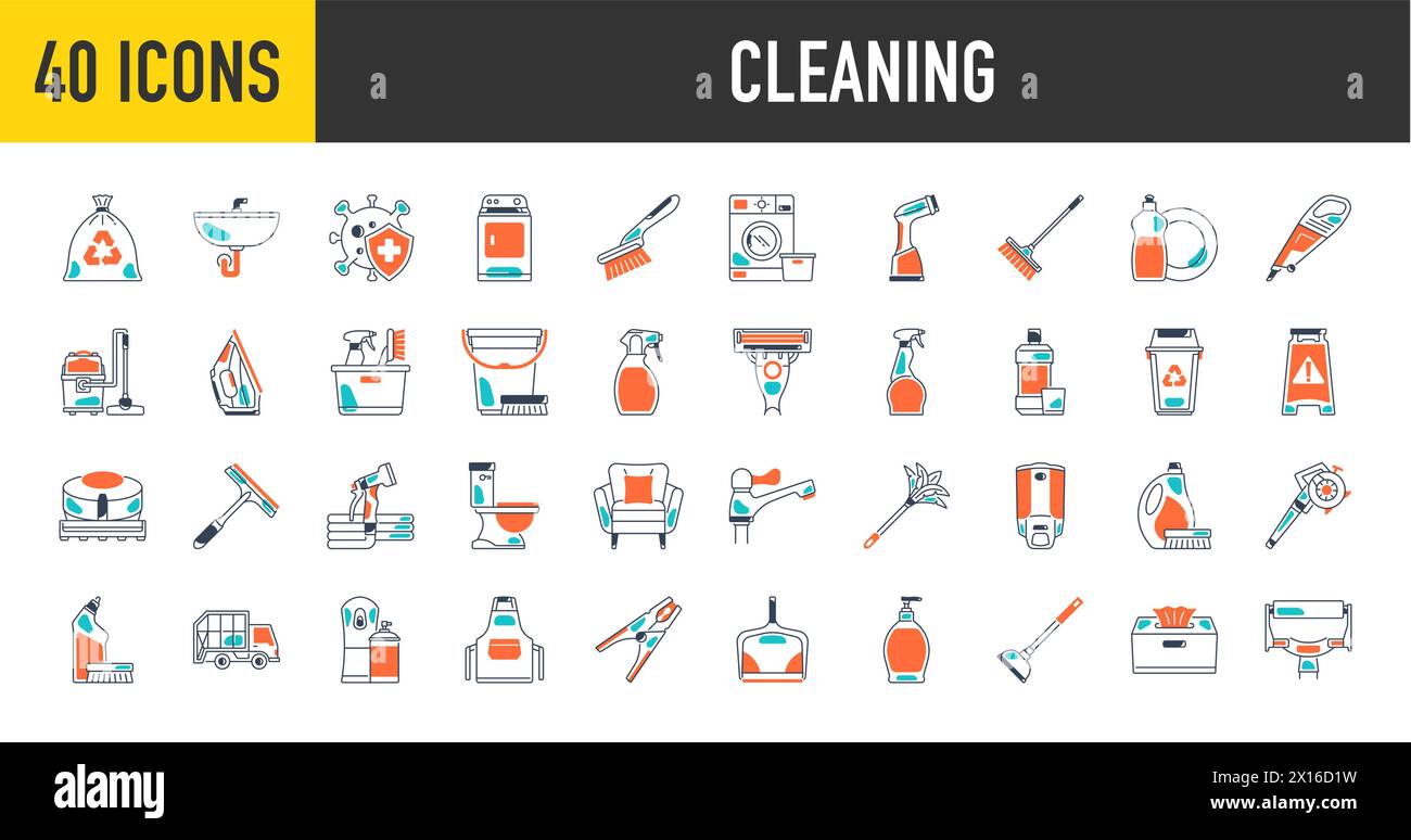 Cleaning icons. Laundry, Window sponge and Vacuum cleaner icons ...