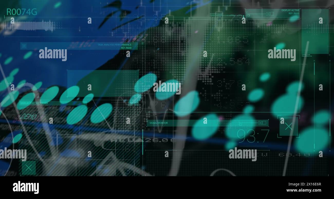 Image of world map, statistics and data processing Stock Photo