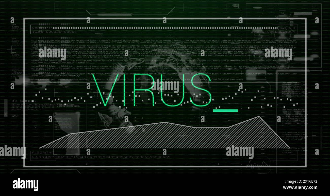 Image of virus text, statistics and data processing Stock Photo