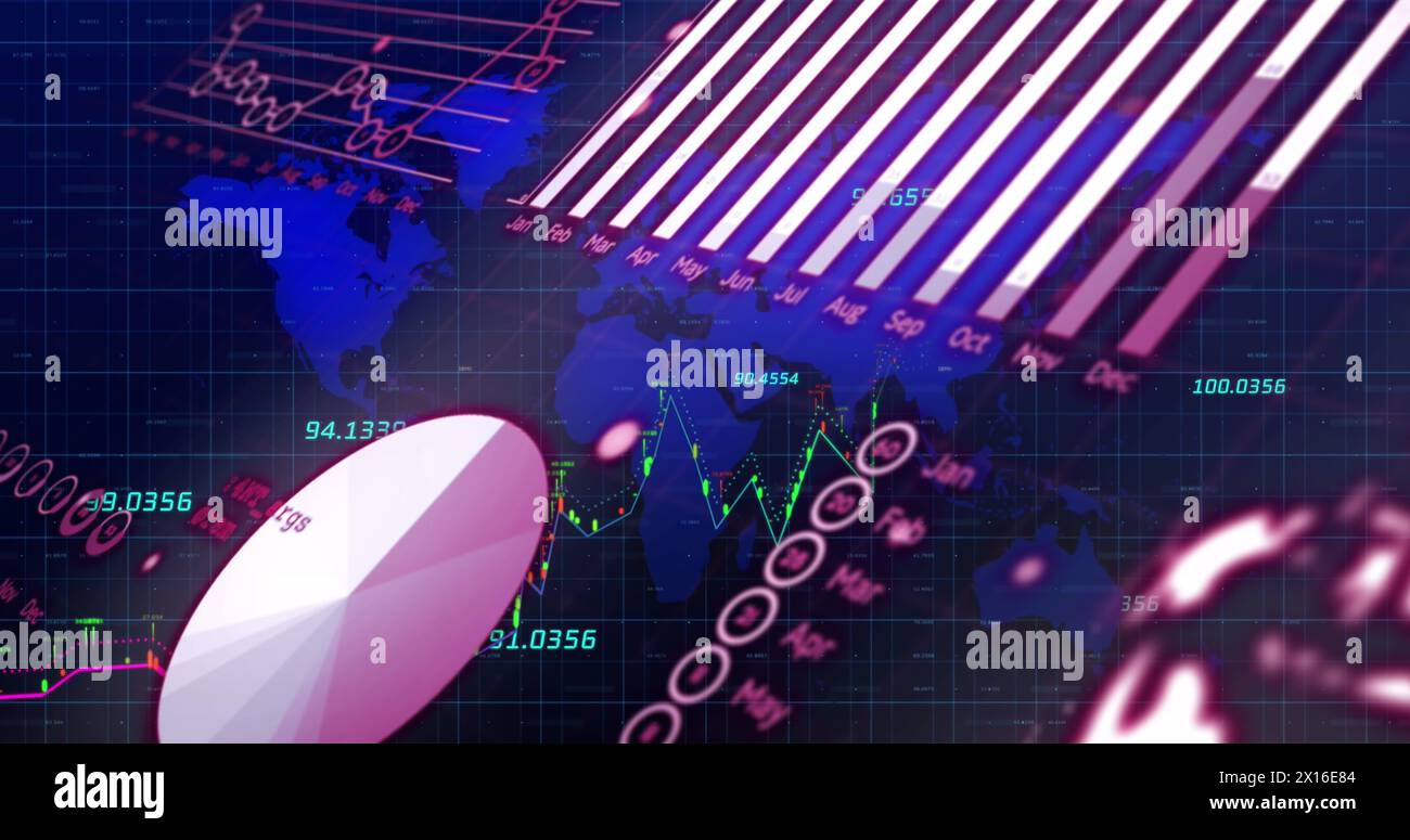 Image of world map and data processing Stock Photo