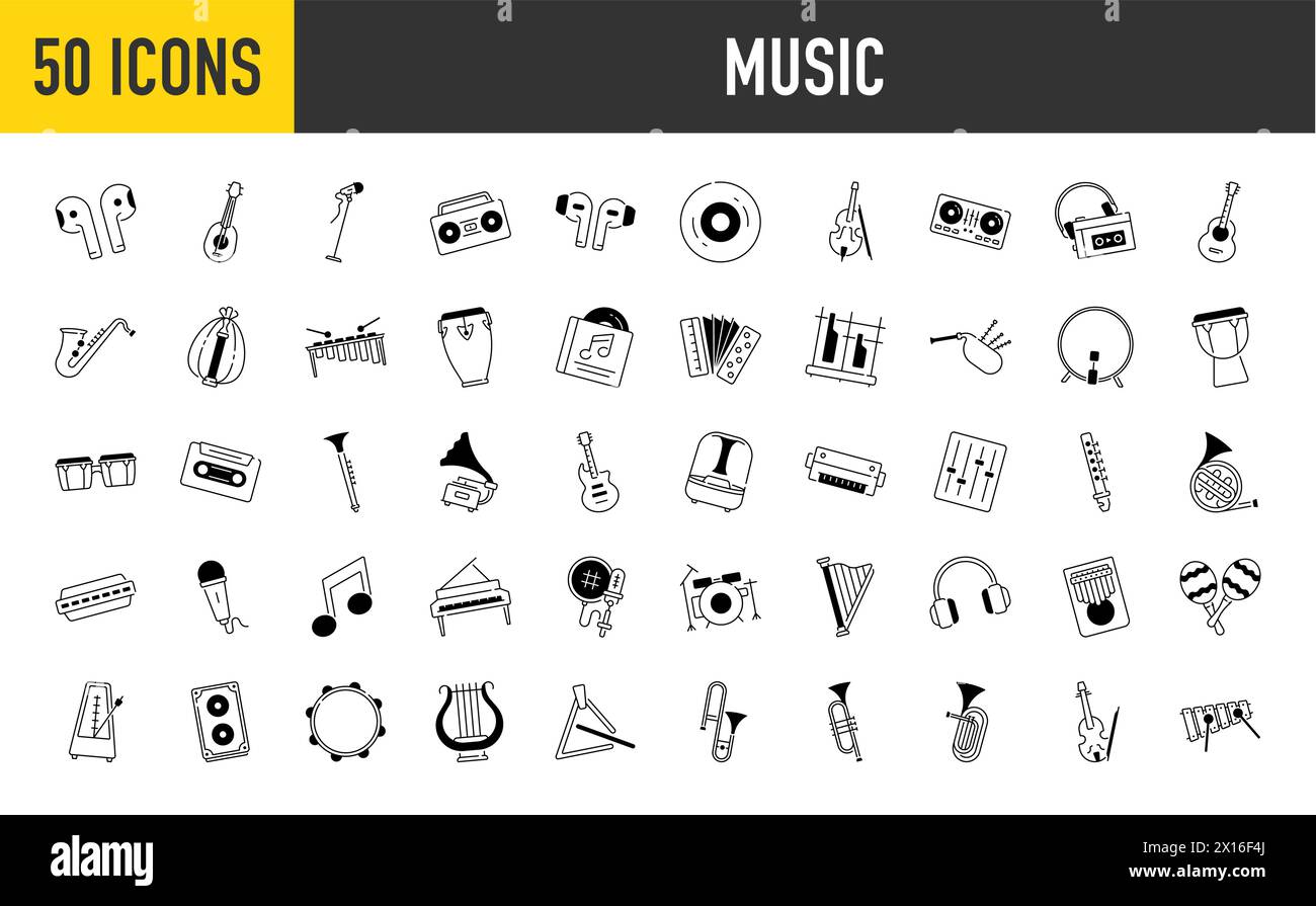 illustration of music instrument in flat vector style icons Stock ...