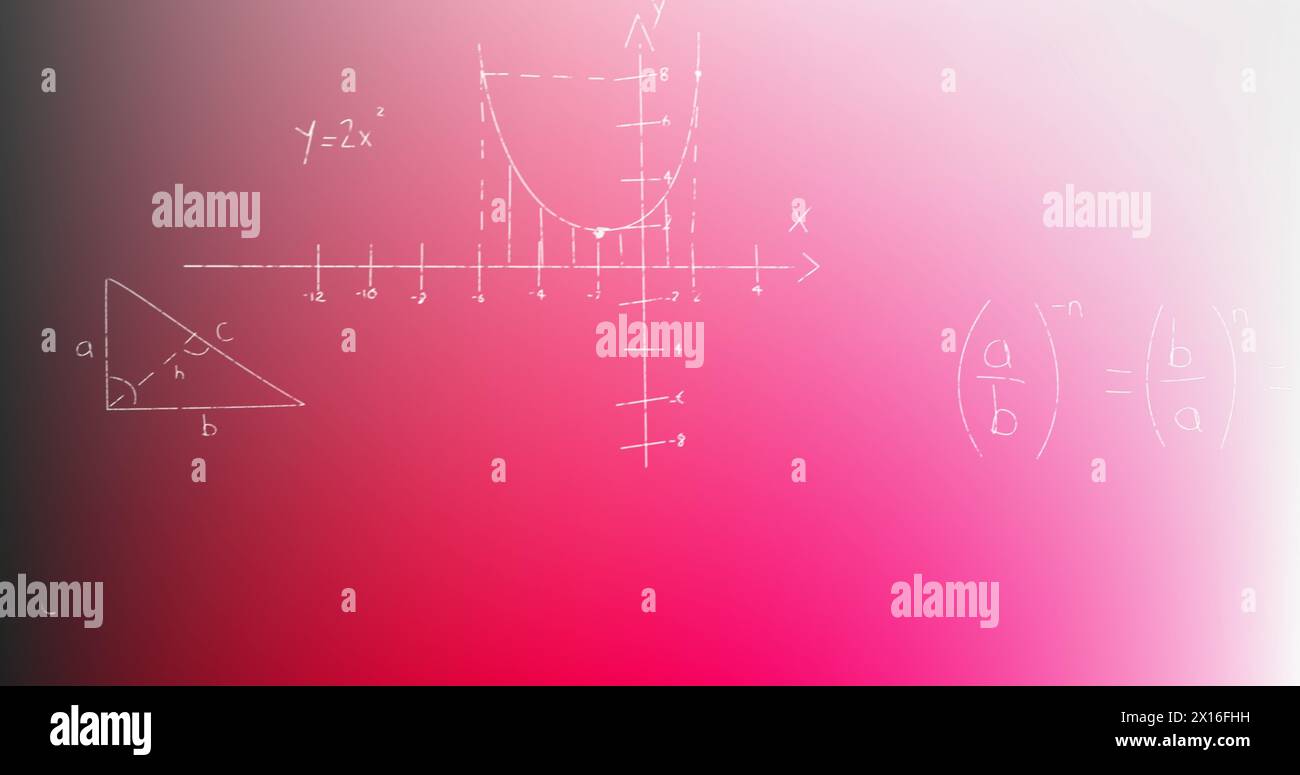 Image of mathematical data processing on pink background Stock Photo