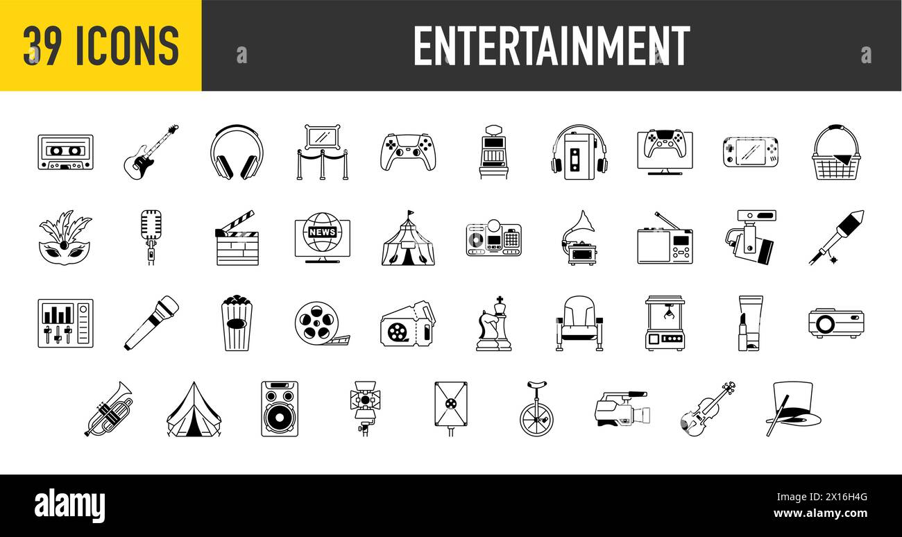Set of Entertainment icons. Solid icons collection. Vector illustration ...