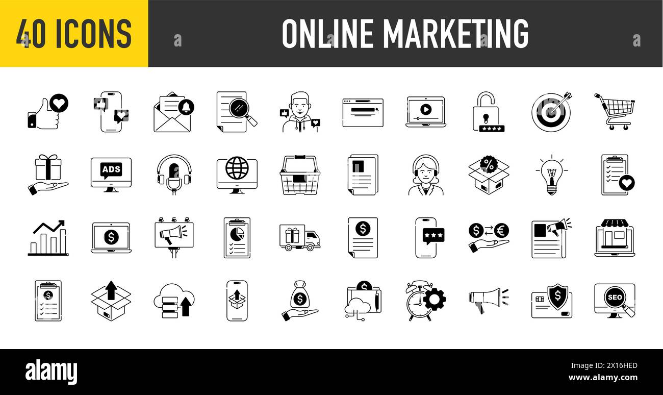 Online Marketing thin icons set. Web Development and Optimization icon. Vector illustration Stock Vector