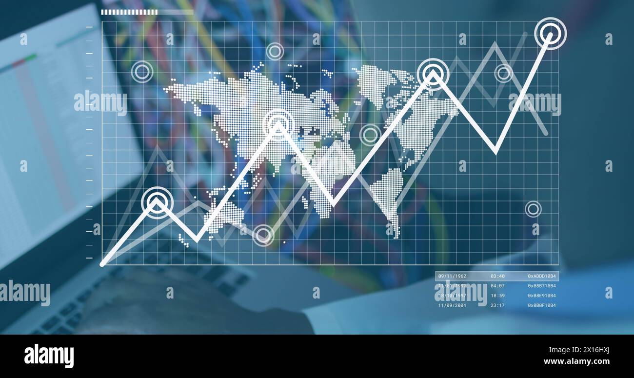 Image of data processing over laptop by computer servers Stock Photo