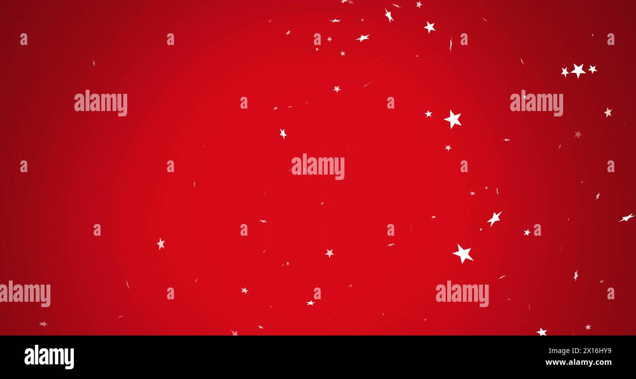 Image of illuminated stars flying against red background Stock Photo