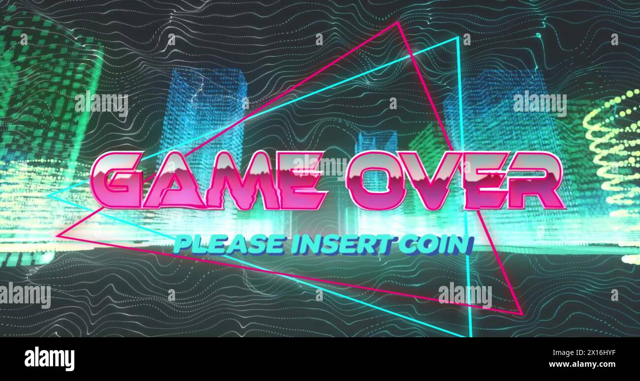 Image of game over text over neon pattern Stock Photo