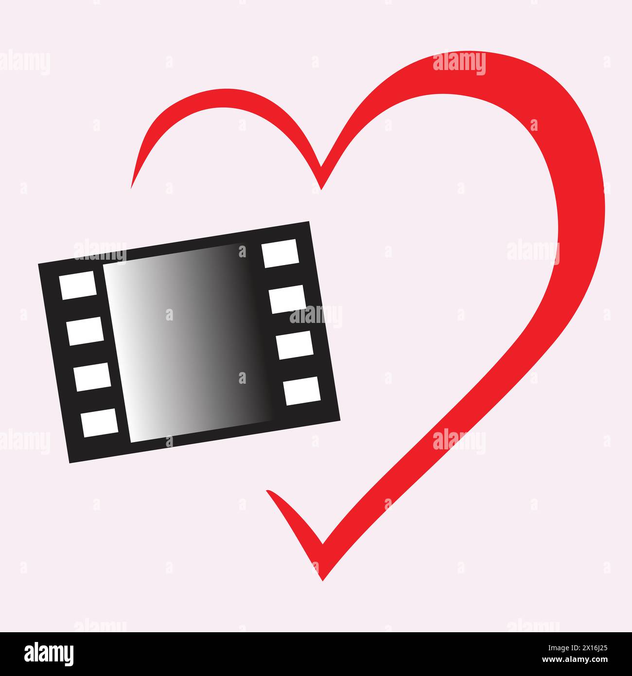 Red heart shape and black and white film frame Stock Vector