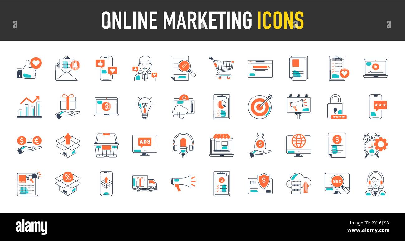 Online Marketing thin icons set. Web Development and Optimization icon. Vector illustration Stock Vector
