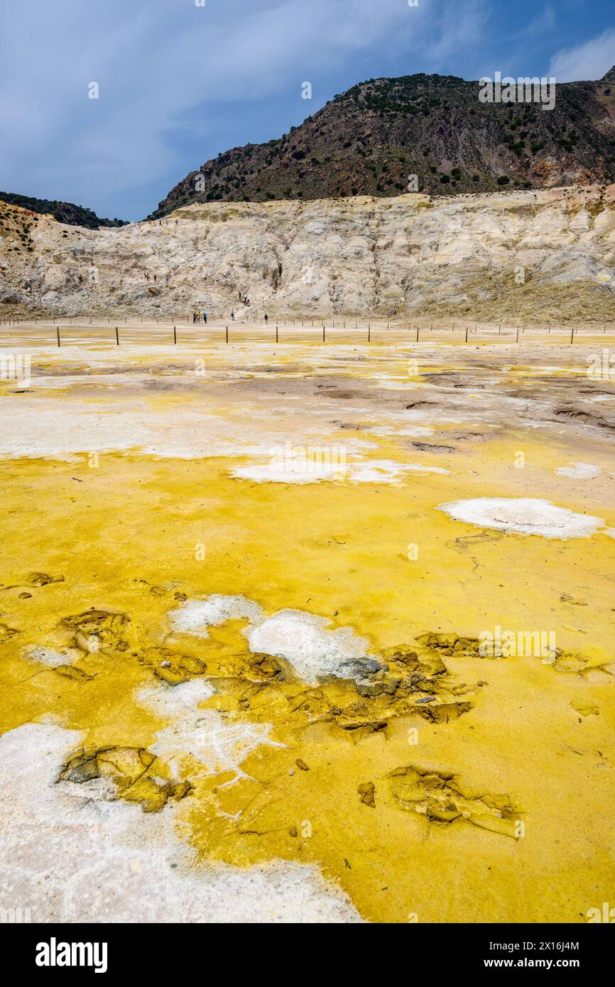 Sulfur in the Stefanos crater on Nisyros island in Greece Stock Photo