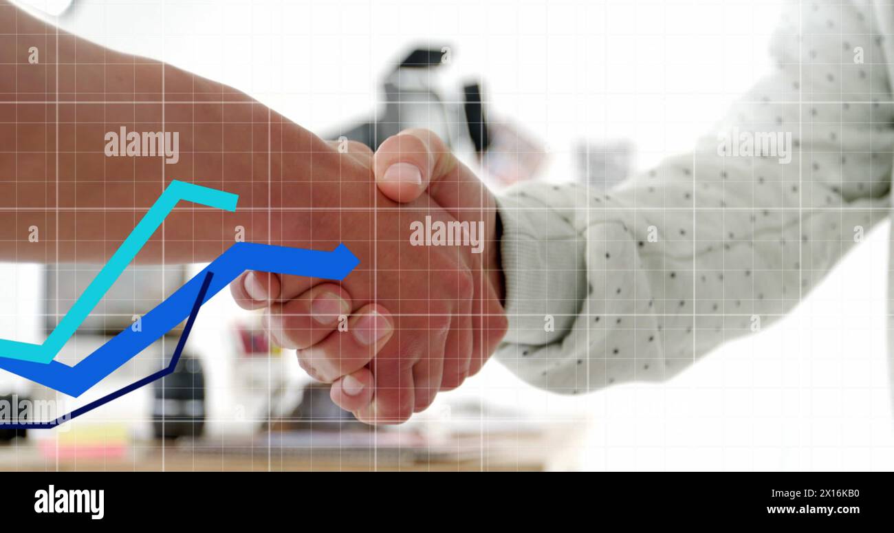 Image of digital interface and financial data processing over business people Stock Photo