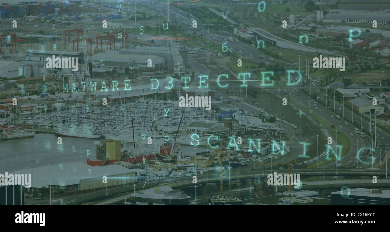 Image of data processing over cityscape Stock Photo