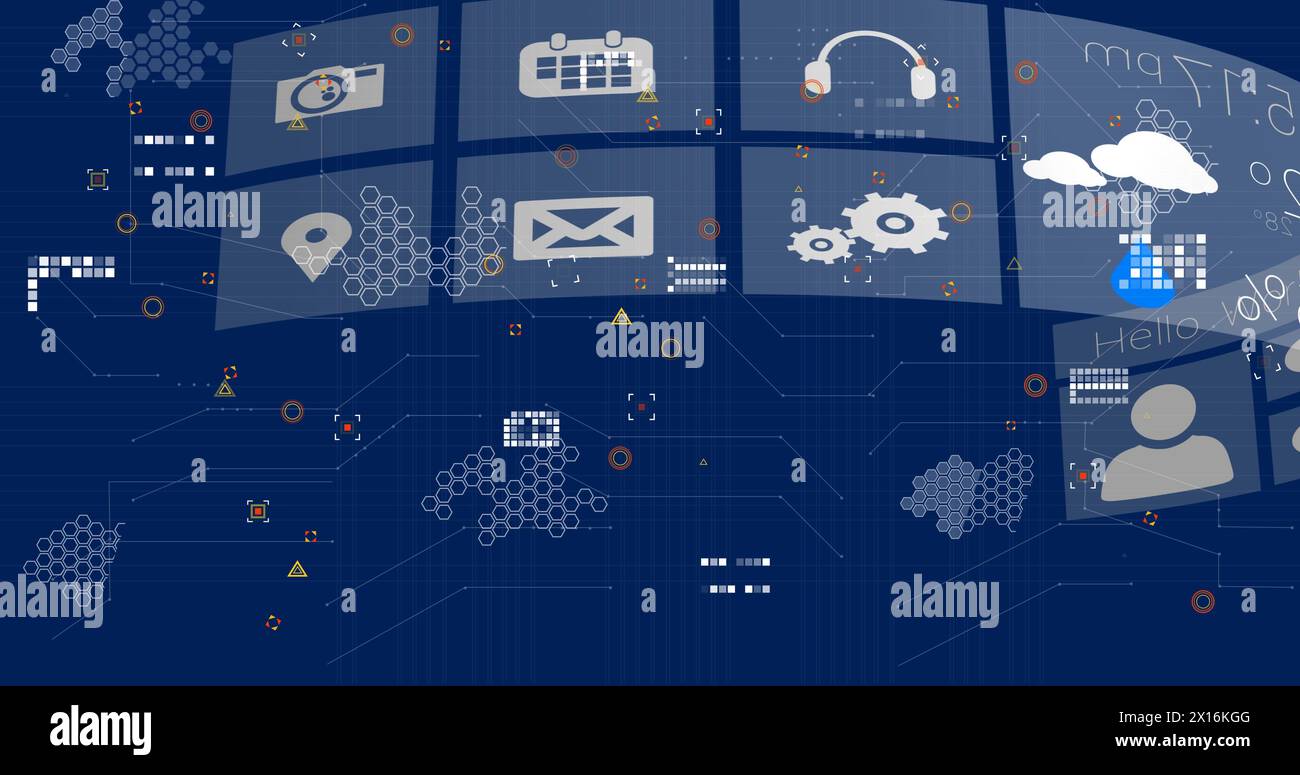 Image of financial data processing and digital icons Stock Photo