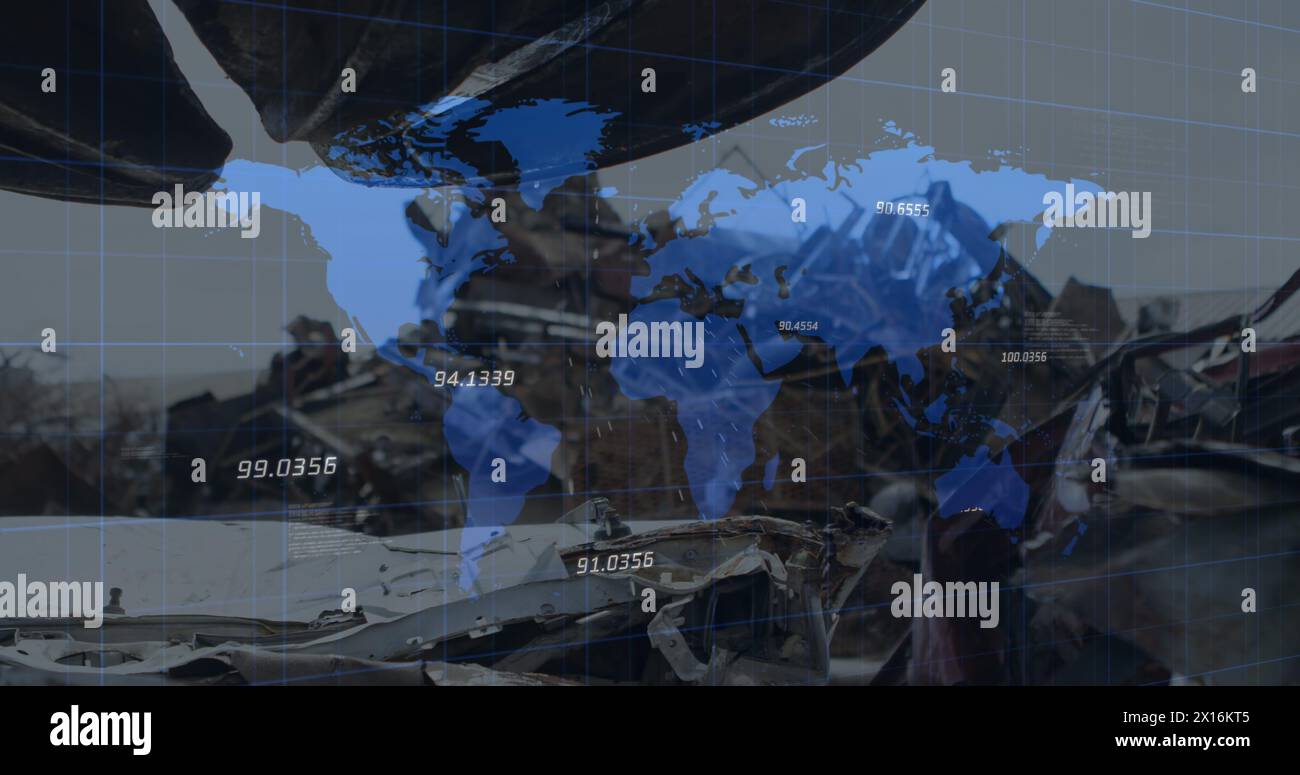 Image of network of connections over data processing and digital shield Stock Photo