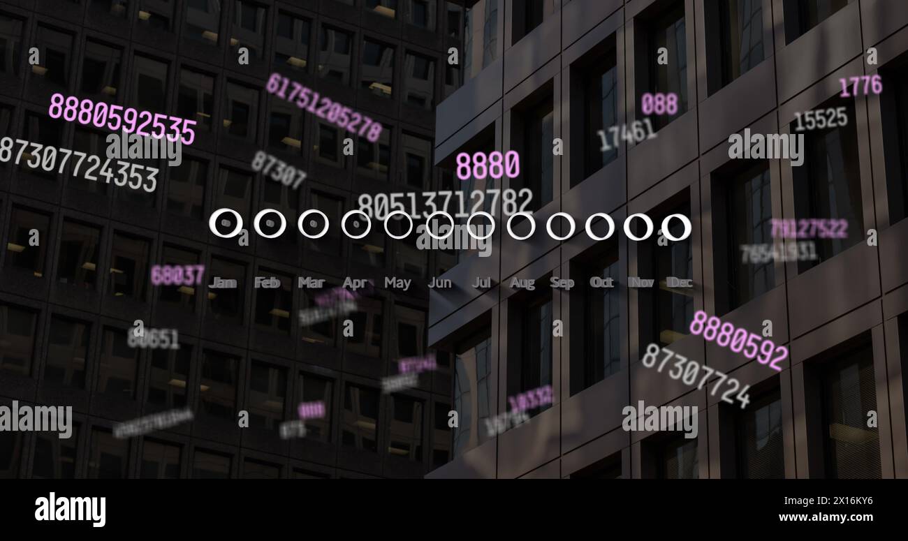 Image of data processing over cityscape Stock Photo