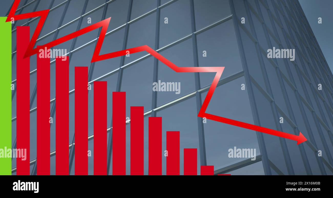 Digital image of statistical data processing against tall building Stock Photo