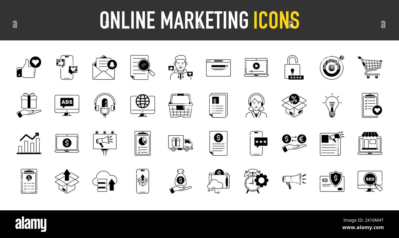 Online Marketing thin icons set. Web Development and Optimization icon. Vector illustration Stock Vector