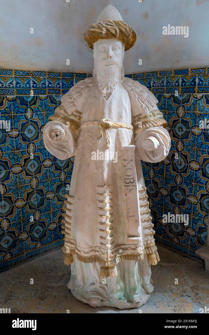 Figure of Saint Isaiah, from XVIII century. The Alcobaça Monastery (Mosteiro de Alcobaça)  or Alcobasa Monastery  is a Catholic monastic complex locat Stock Photo