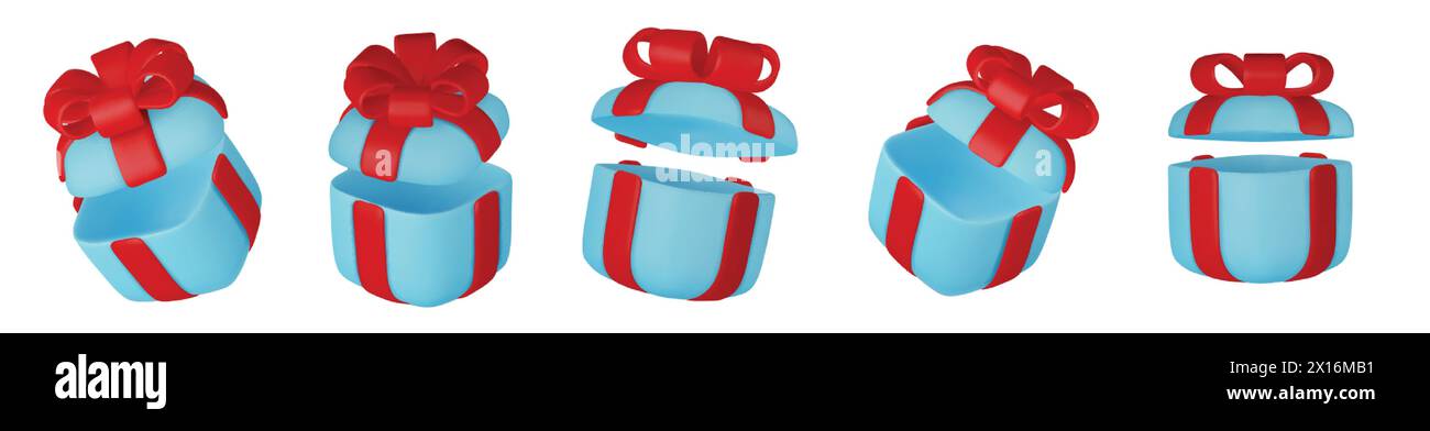 3d gift boxes set with red ribbon bow isolated on a white background ...