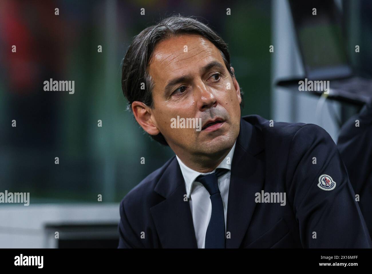 Milan, Italy. 14th Apr, 2024. Simone Inzaghi Head Coach of FC Internazionale looks on during the Serie A 2023/24 football match between FC Internazionale and Cagliari Calcio at Giuseppe Meazza Stadium. Final score; Inter 2:2 Cagliari. Credit: SOPA Images Limited/Alamy Live News Stock Photo