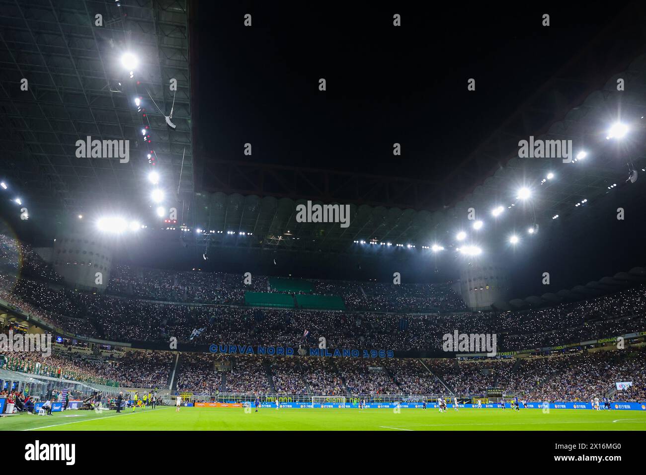 Milan, Italy. 14th Apr, 2024. A general view inside the stadium during the Serie A 2023/24 football match between FC Internazionale and Cagliari Calcio at Giuseppe Meazza Stadium. Final score; Inter 2:2 Cagliari. Credit: SOPA Images Limited/Alamy Live News Stock Photo
