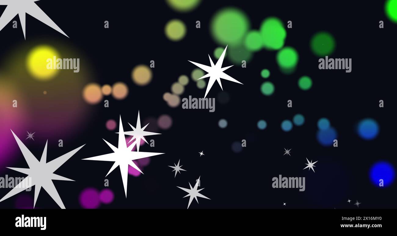 Image of dots and stars on black background Stock Photo