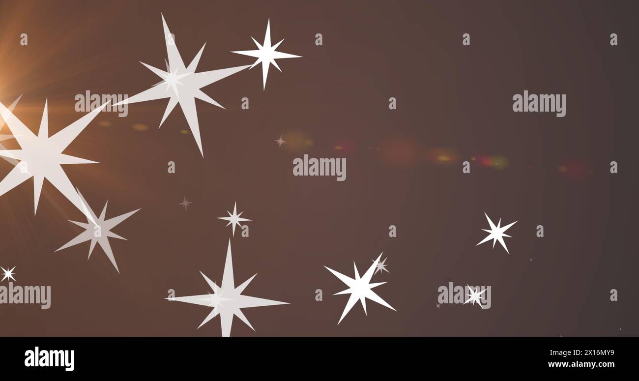 Image of stars and light on brown background Stock Photo