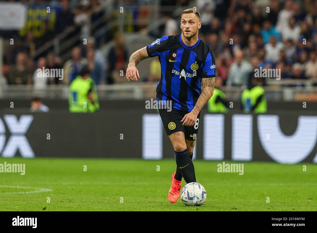 Milan, Italy. 14th Apr, 2024. Marko Arnautovic of FC Internazionale seen in action during the Serie A 2023/24 football match between FC Internazionale and Cagliari Calcio at Giuseppe Meazza Stadium. Final score; Inter 2:2 Cagliari. Credit: SOPA Images Limited/Alamy Live News Stock Photo