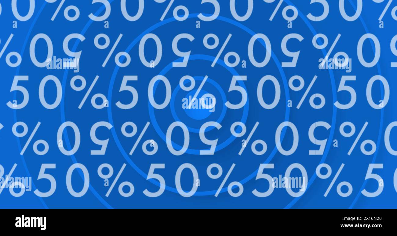 Image of 50 percent text on blue background Stock Photo