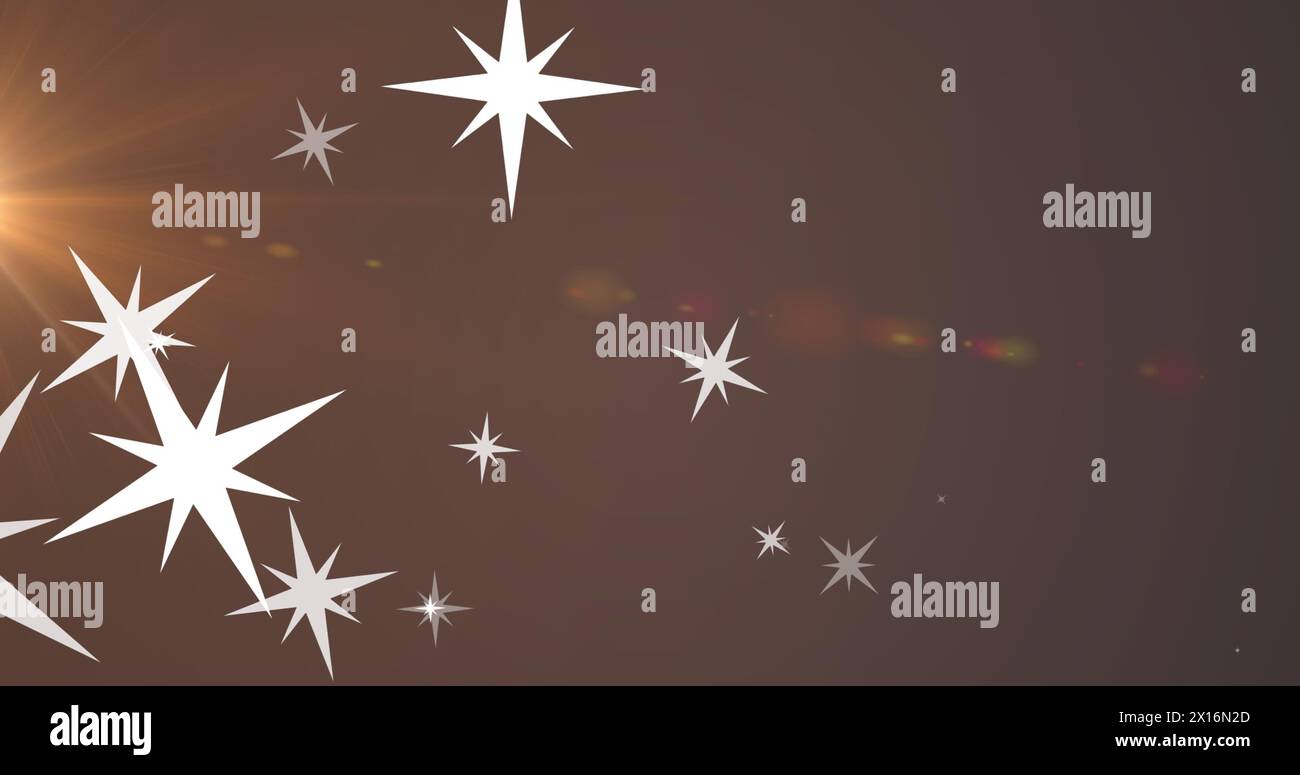 Image of stars and light on brown background Stock Photo