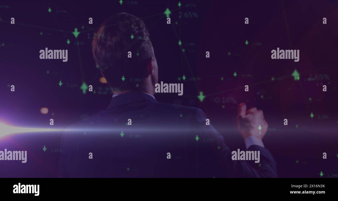Image of data processing and globe on black background Stock Photo