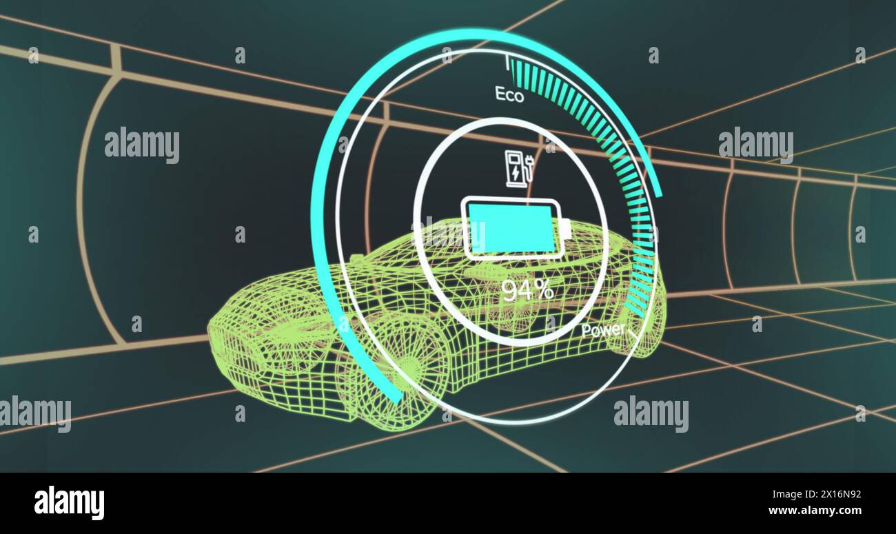Image of data processing over digital car on black background Stock ...