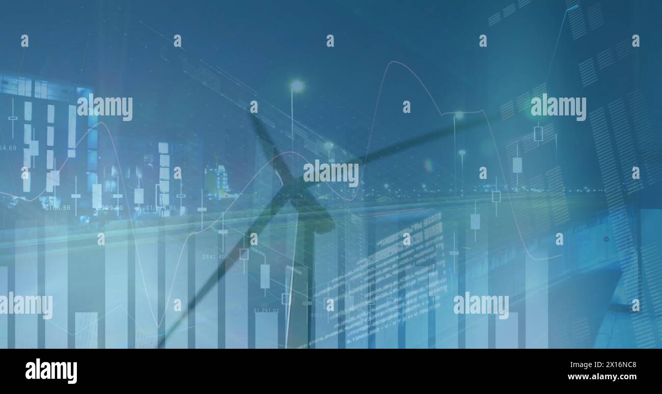 Image of statistics and data processing over digital screens Stock Photo