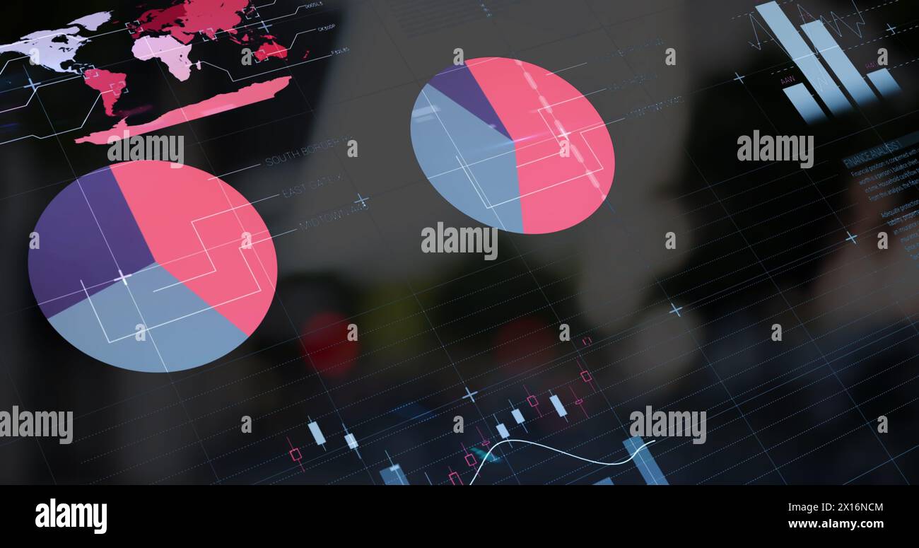 Image of statistics and data processing over screen Stock Photo